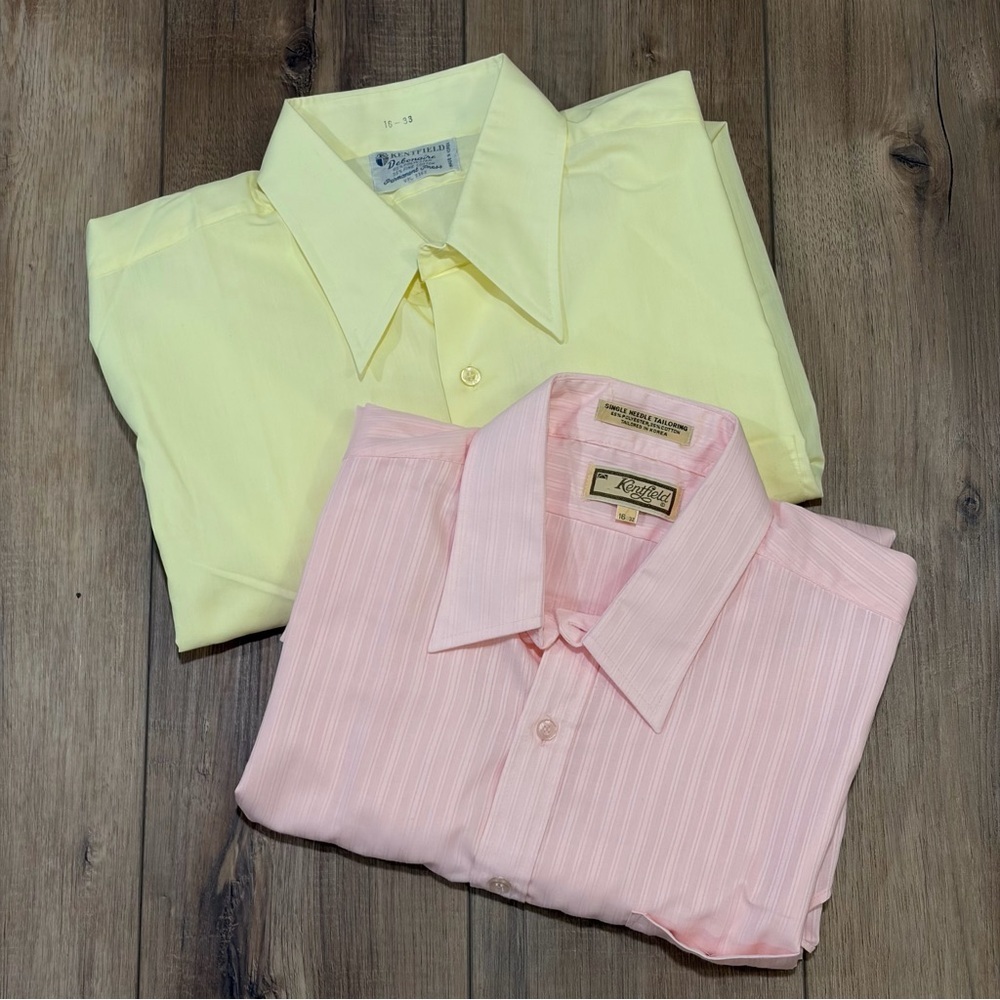 Vintage Kentfield Dress Shirts 16 32/33 Pink Yellow 70s Disco 2 Pack Retro